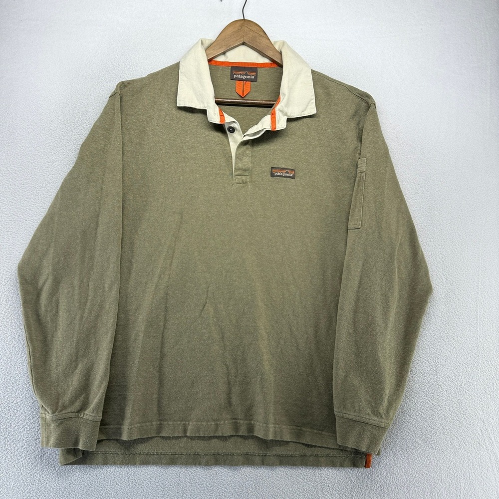 Patagonia Rugby Shirt Mens 2XL Green Long Sleeve Polo Cotton Collar Thick Work - Picture 1 of 10